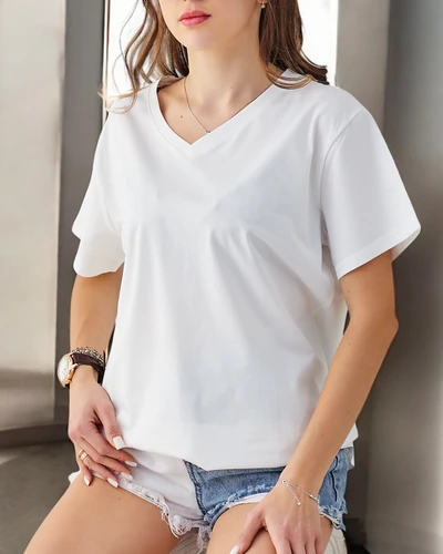 Royalfashion Damen Baumwolle Freizeit T-Shirt mit V-Ausschnitt