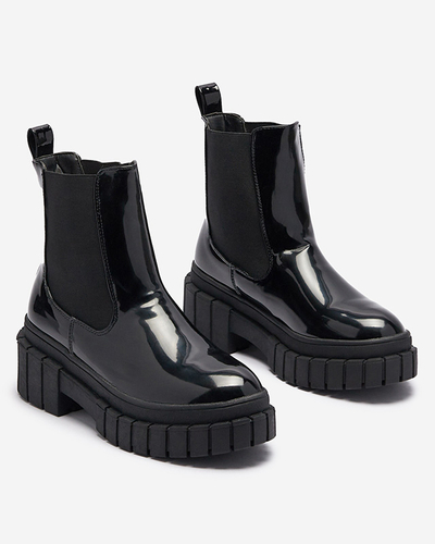 Schwarze Damenstiefel aus Lackleder mit dickerer Sohle Fazzati-Schuhe