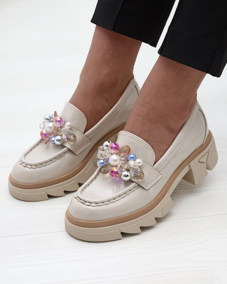 Beige lackierte Mokassins für Damen Geloppa- Footwear