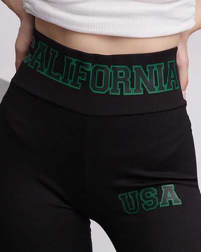 Schwarze Ripp-Leggings für Damen mit grünen Zeichen - Kleidung