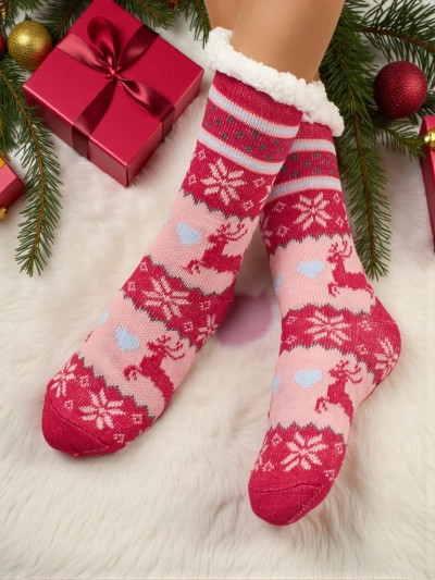 Damen Socken Flora Fuchsia Strick für Wintertage