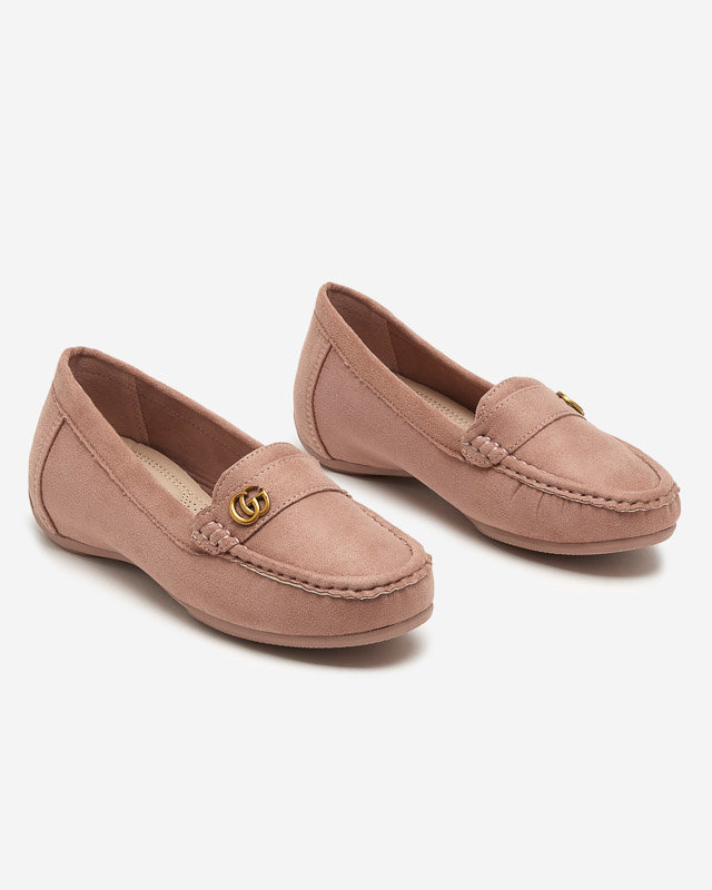 Dunkelrosa Damen-Mokassins auf niedrigem, bezogenem Keilabsatz Lemira - Footwear