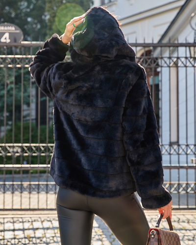 Royalfashion Schwarze Damen-Pelzimitatjacke