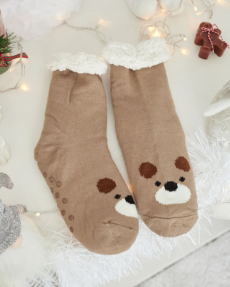 Royalfashion Warme beige Damensocken mit Teddybär