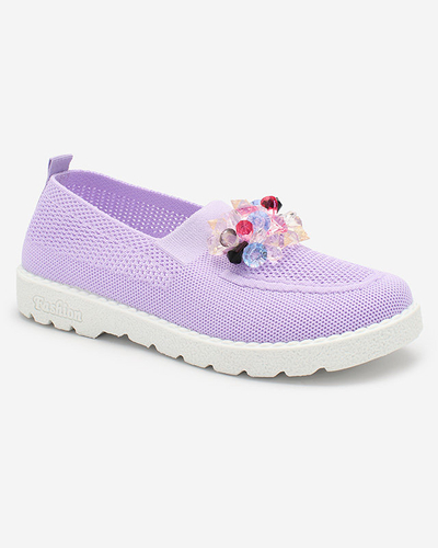 Royalfashion Lila Damen Stoff Mokassins mit Kristallen Fezens