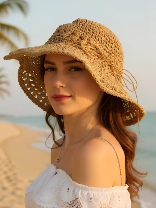 Royalfashion Солом'яний капелюх для жінок з мереживом Breeze