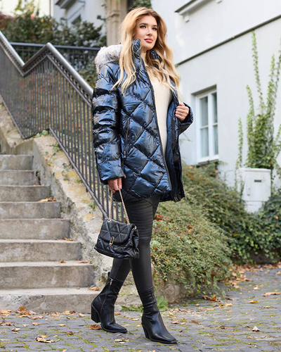 Marineblaue, gesteppte Winterjacke für Damen - Kleidung