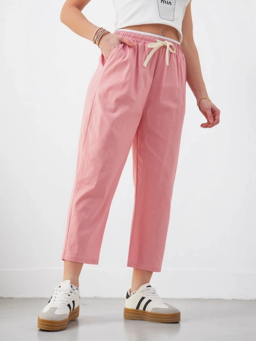 Royalfashion Жіночі бавовняні широкі штани з зав'язками