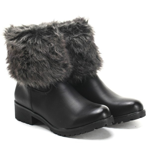Czarne, ocieplane botki - Obuwie