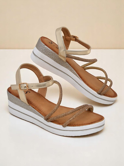 Royalfashion Damen-Keilabsatz-Sandalen mit Strass Ballosa