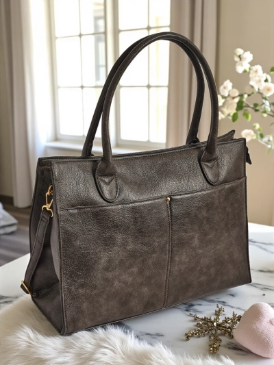 Damen Handtasche Leder Etruria Classica Elegante grau 41x31x14 cm