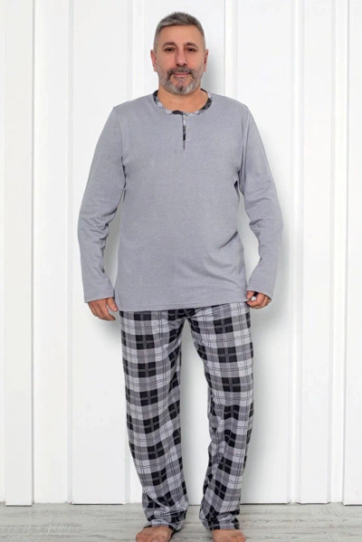 Royalfashion Herren karierte Baumwollpyjamas ÜBERGRÖSSE