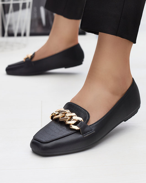 Чорні жіночі лофери з тисненням і ланцюжком Kedisa