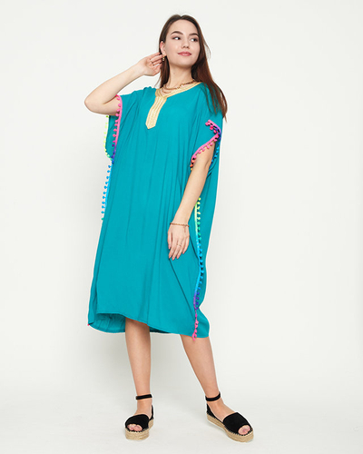 Grüne Sommer-Strand-Tunika für Damen mit Bommeln - Kleidung