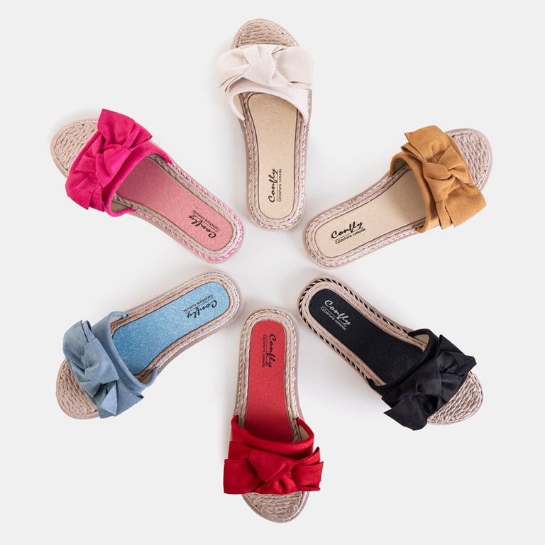 Fuchsiafarbene Damenhausschuhe mit Foas-Schleife - Schuhe