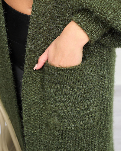 Dunkelgrüner weicher langer Cape-Pullover für Damen - Kleidung