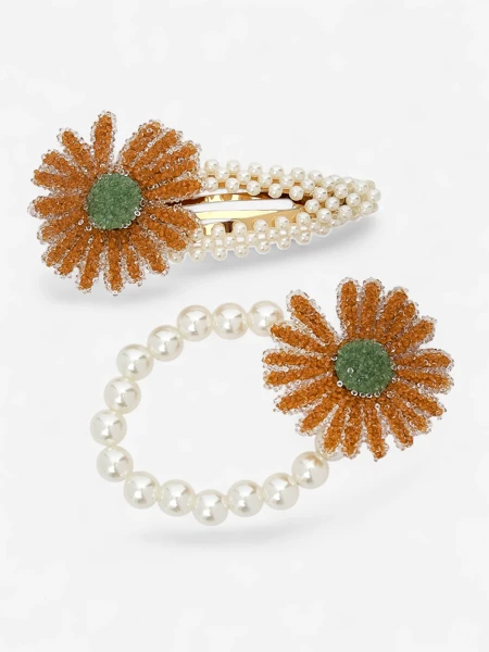 Royalfashion Набір шпильок і резинок для волосся з квіткою Flora Perla