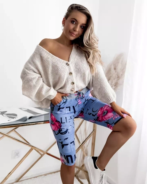 Blaue und rosafarbene 3/4-Shorts mit Druck PLUS SIZE- Kleidung