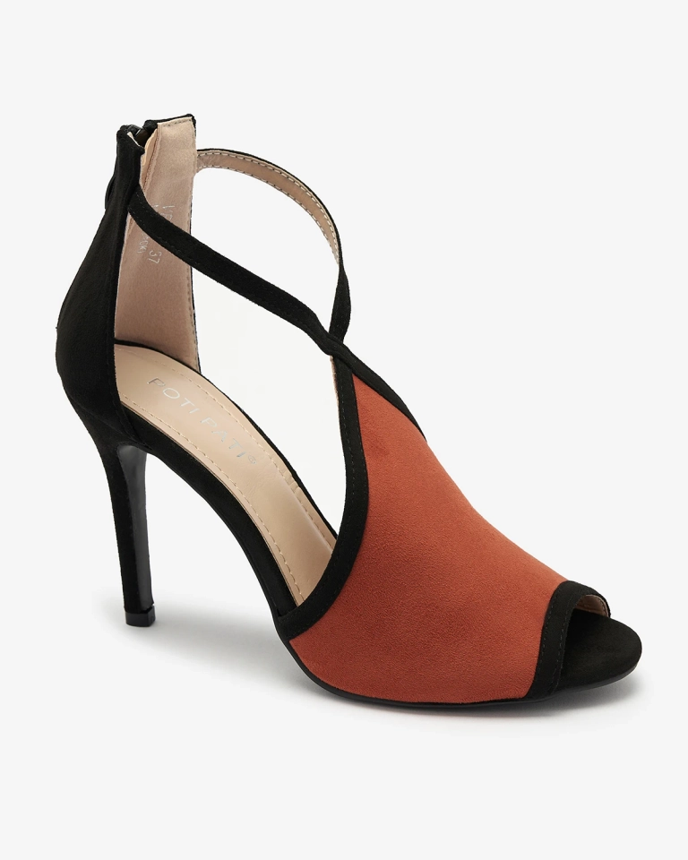 Schwarz-orangefarbene Damen-Stiletto-Sandalen Ibbizo- Footwear