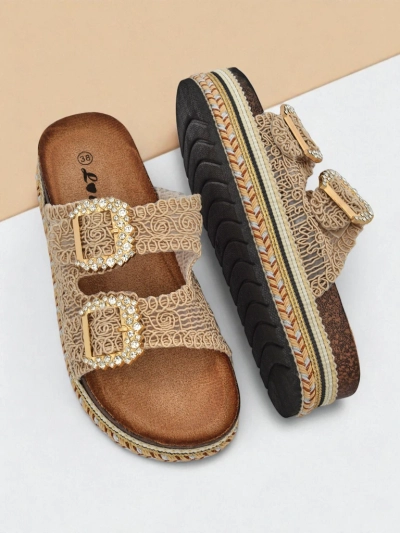 Royalfashion Damensandalen mit Strassschnallen GlamCork