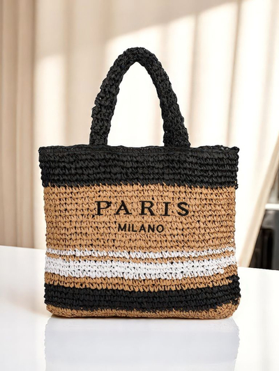 Royalfashion Große Strohtasche für Damen Paris Streifen