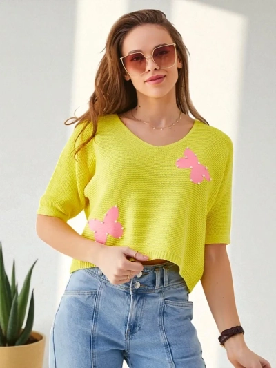 Royalfashion Baumwolle Damen Kurzpullover mit Schmetterlingen