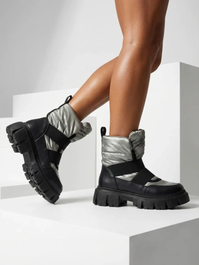 Жіночі снігоступи на плоскій підошві чорно-сірого кольору Ferory- Footwear