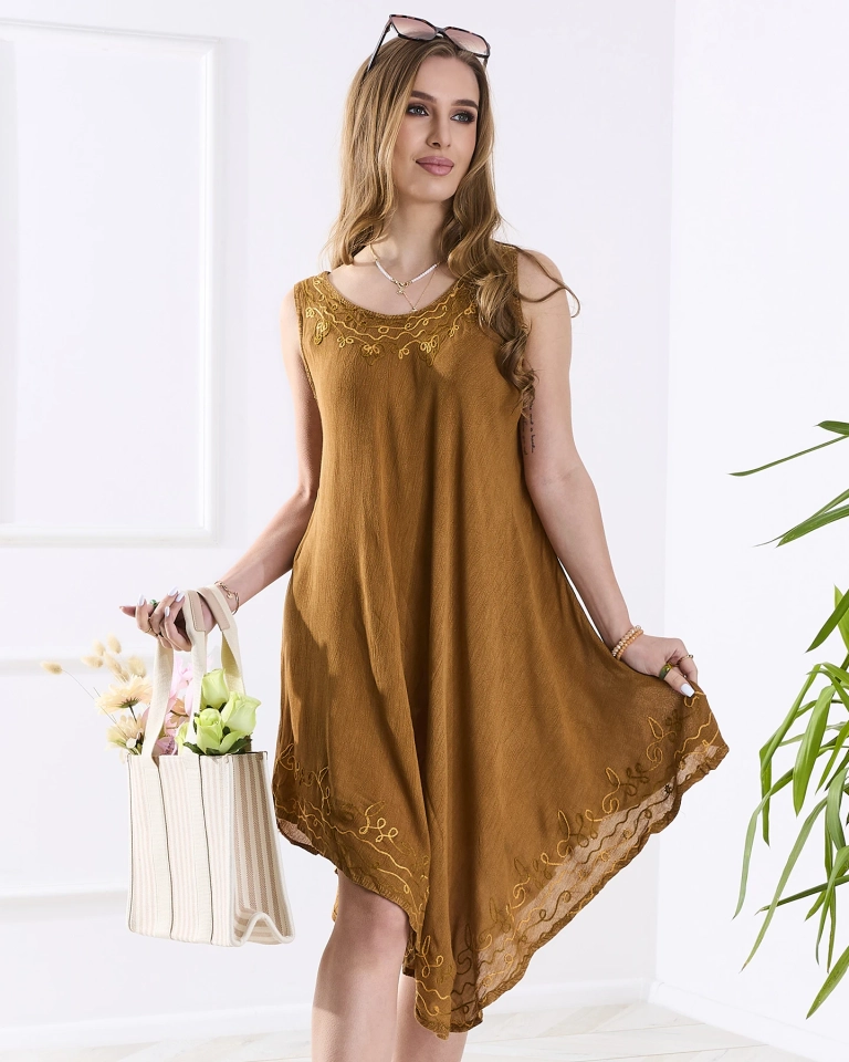 Camel Damen Strandkleid Tagesdecke mit Patches - Kleidung