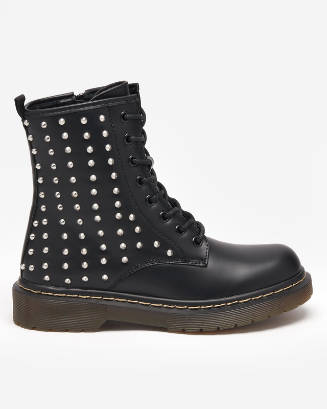 Schwarze, matte Damenstiefel mit Derisa-Nieten - Schuhe
