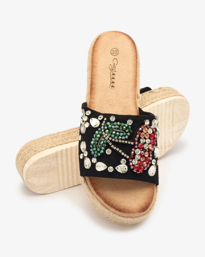 Royalfashion Чорні жіночі декоровані шльопанці на товстій підошві Avadeka