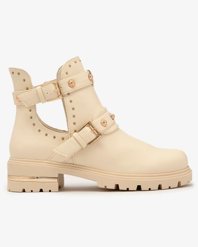 Royalfashion Cream Damen verschönert Jewel Walk Stiefel mit flachem Absatz
