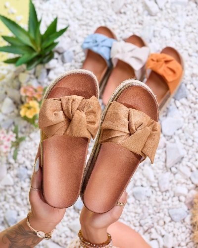 OUTLET Royalfashion Camel Damen Öko-Wildleder Flip-Flops Umumi