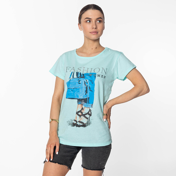 Mintfarbenes Damen-T-Shirt mit FASHION-Clothing-Aufdruck