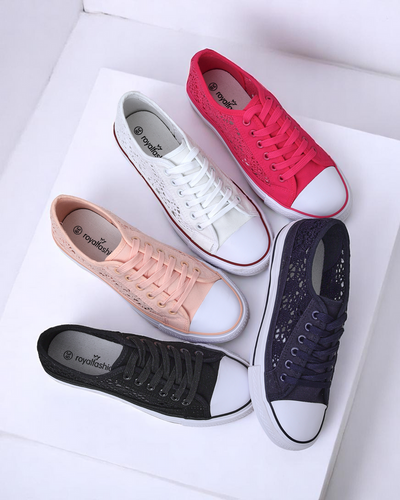 Rosa Damen-Sneakers Stoff Kalipso – Ajour-Sneakers mit flacher Sohle