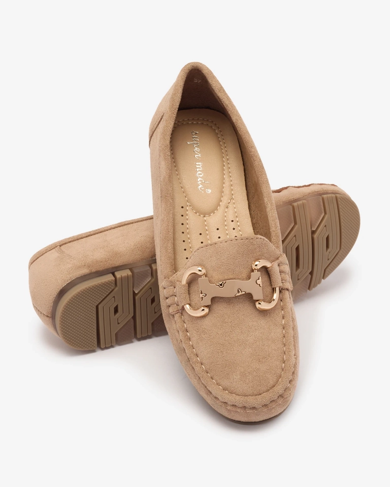 Hellbraune Damen Mokassins mit Ornament Xewetica - Footwear