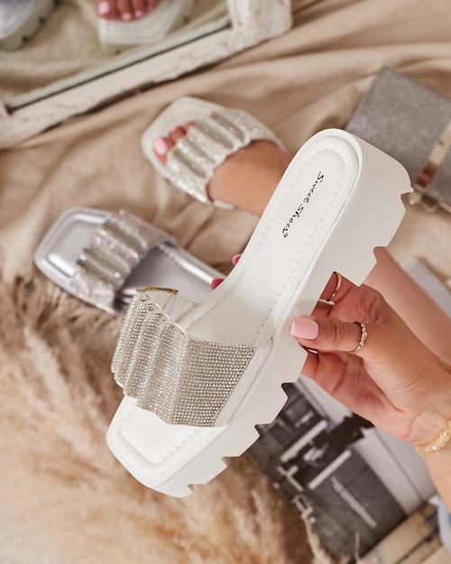 Білі жіночі тапочки з фіанітами Emkoy - Взуття