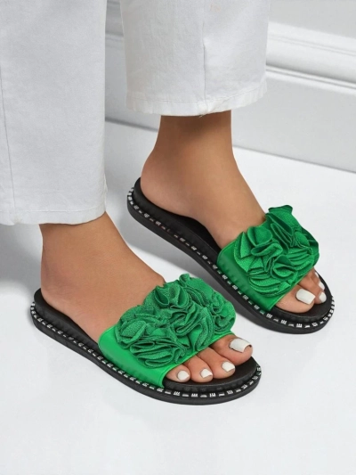 Royalfashion Damen-Pantoletten mit flacher Sohle Flora Verde