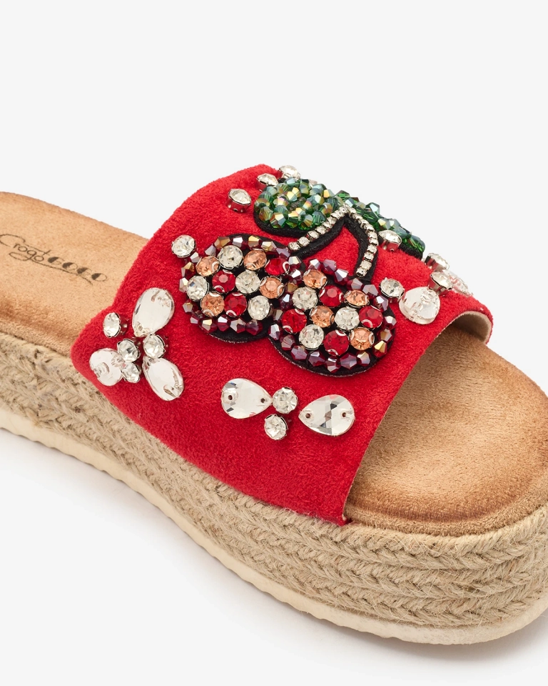 Royalfashion Rote verzierte Damen-Flip-Flops mit dicker Sohle Avadeka