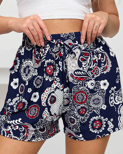 Marineblau gemusterte Damen-Shorts - Kleidung
