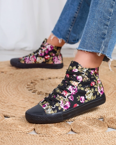 Royalfashion Women's High Black Floral Sneakers Soxic