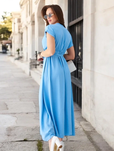Royalfashion Damen-Midikleid mit Wickelausschnitt, kurzen Ärmeln und einem Gürtel