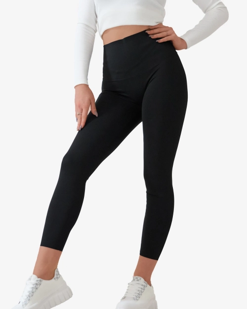 Чорні жіночі легінси з широким еластичним поясом - Одяг