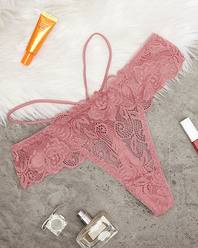 Koralle Damen-Spitzen-Strings mit Trägern - Unterwäsche