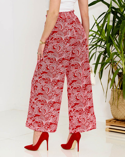 Rote Stoffhose für Damen mit Druck - Kleidung
