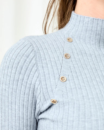 Светр жіночий Royalfashion сірий із золотими ґудзиками