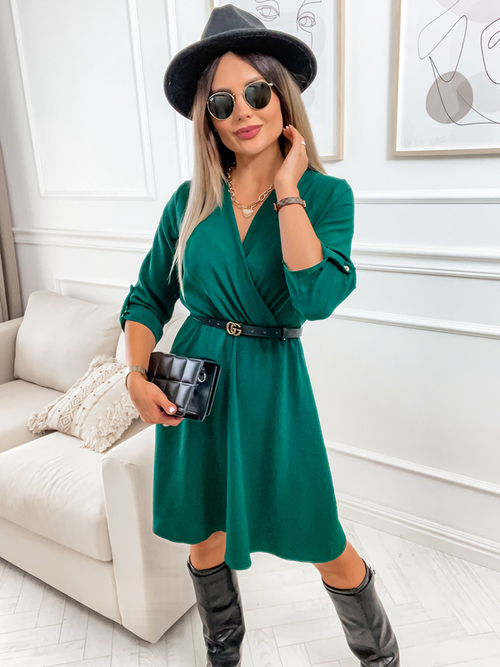 Темно-зелена жіноча коротка сукня - Одяг