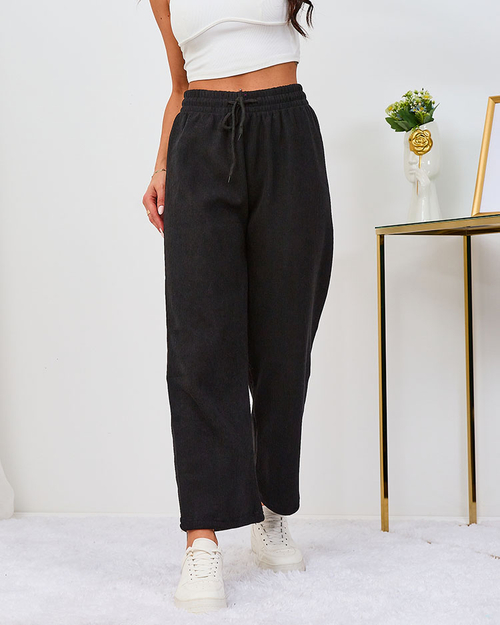 Royalfashion Утеплені чорні вельветові жіночі штани