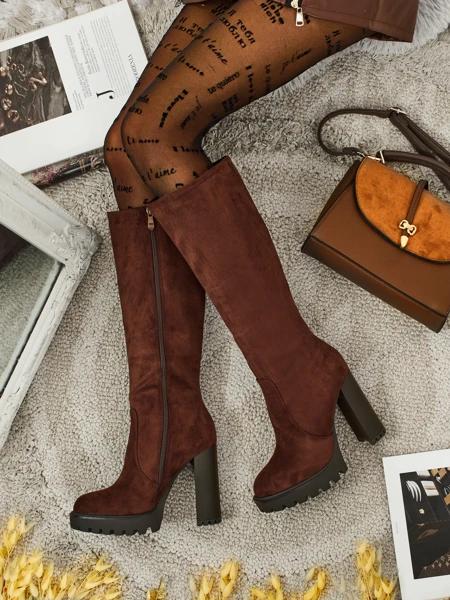 Damen Öko-Wildleder Stiefel mit Blockabsatz GaleNest