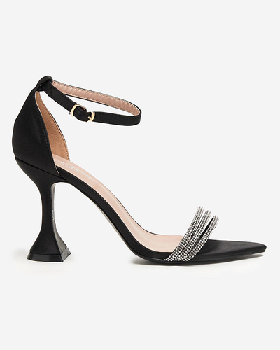 Schwarze Damensandale mit hohem Absatz und dekorativem Zirkonia Manestri - Footwear