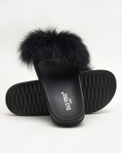 OUTLET Schwarze Hausschuhe mit Fell Nate - Schuhe